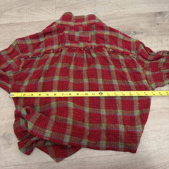 We The Free Red and Green Plaid Wrap Blouse - Picture 6 of 11